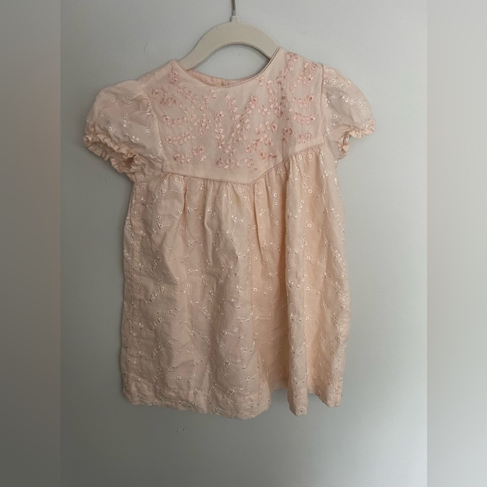 Zara 4-5 Girls pink embroidered dress cottage prairie princess sleeve